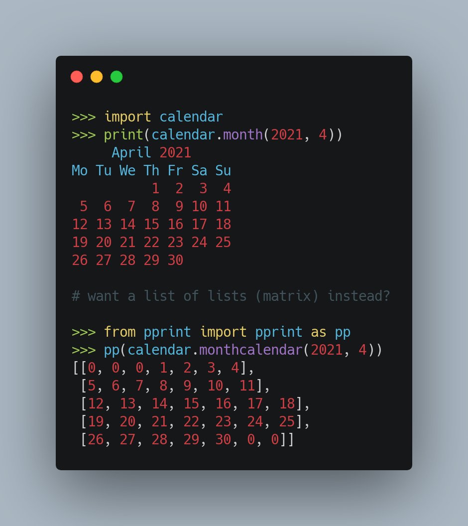 pybites's tweet image. Two ways to get a calendar month in #Python: