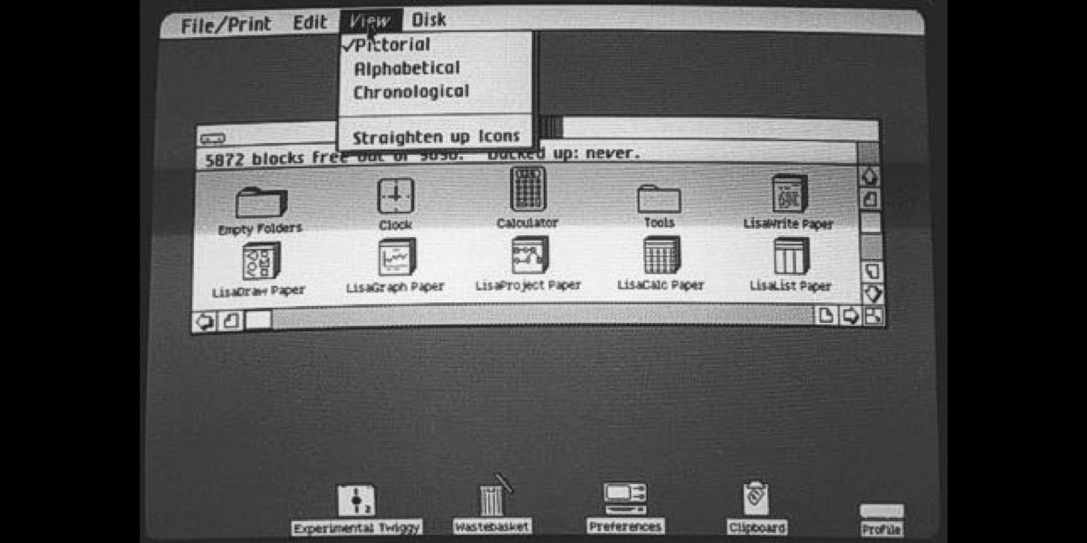 Apple Lisa Office System 1. Released on January 19, 1983.It is one of the first personal computers to present a graphical user interface (GUI) in a machine aimed at individual business users.