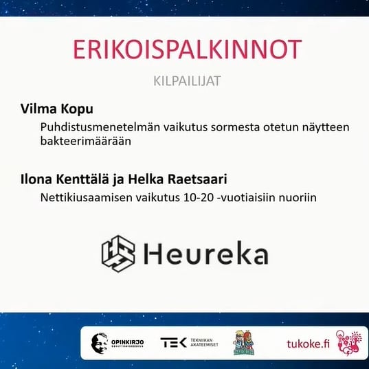 lykyhteiskoulu's tweet photo. Voitto kotiin TuKoKe:ssa!
🏆🏆🏆
Lykkiläiset menestyivät upeasti kansallisessa Tutki-Kokeile-Kehitä - tiedekilpailussa!
🎉Onnea hienosta menestyksestä! Rasmus, Lassi, Vilma ja Sini! 🎉
#Lykkiscience #TuKoKe https://t.co/8Ea2djdnzL