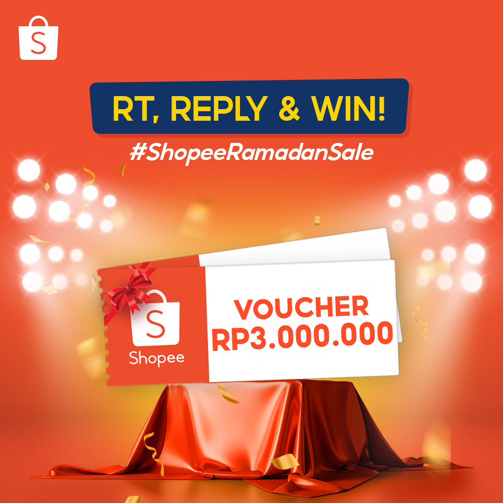 ShopeeID's tweet photo. 🎉 GIVEAWAY VOUCHER SHOPEE 3JT 🎉

Sobat Shopee! Buat yang mau dapetin Voucher Shopee senilai 3JT, langsung aja ikuti caranya:

1. FOLLOW @SHOPEEID
2. RT &amp; LIKE tweet ini
3. REPLY 'Sayang Shopee #ShopeeRamadanSale #SelaluBelanjadiShopee #THRDariShopee' SEBANYAK-BANYAKNYA https://t.co/vUAeWC9haJ