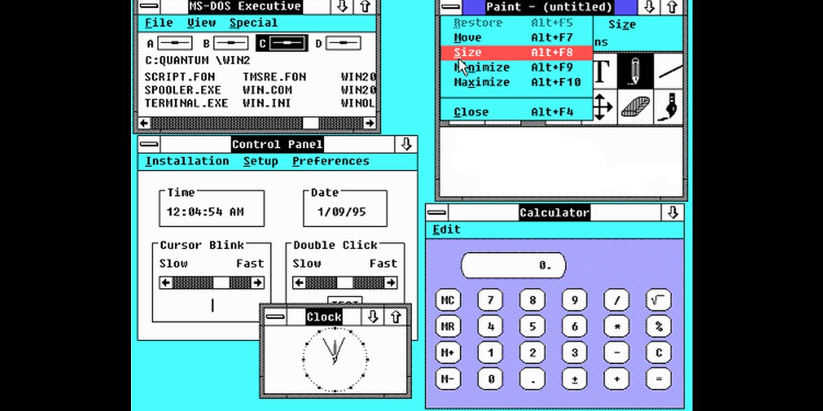 Windows 1.0, released in 1985In this year Microsoft finally caught up with the whole graphical user interface craze and released Windows 1.0, its first GUI based operating system.