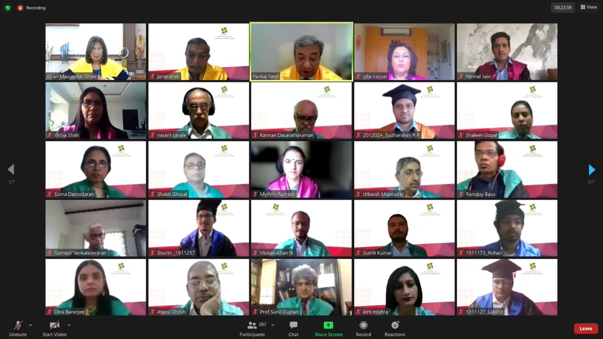 kiranshaw's tweet photo. It was a great pleasure to deliver a virtual convocation address to the graduating class of 2021 of ⁦@IIM_Udaipur⁩  My theme was ‘Re-imagining our future in the Post Covid World’ Adversity creates opportunities especially in the new normal world that is unfolding https://t.co/tZzRj7ctJv