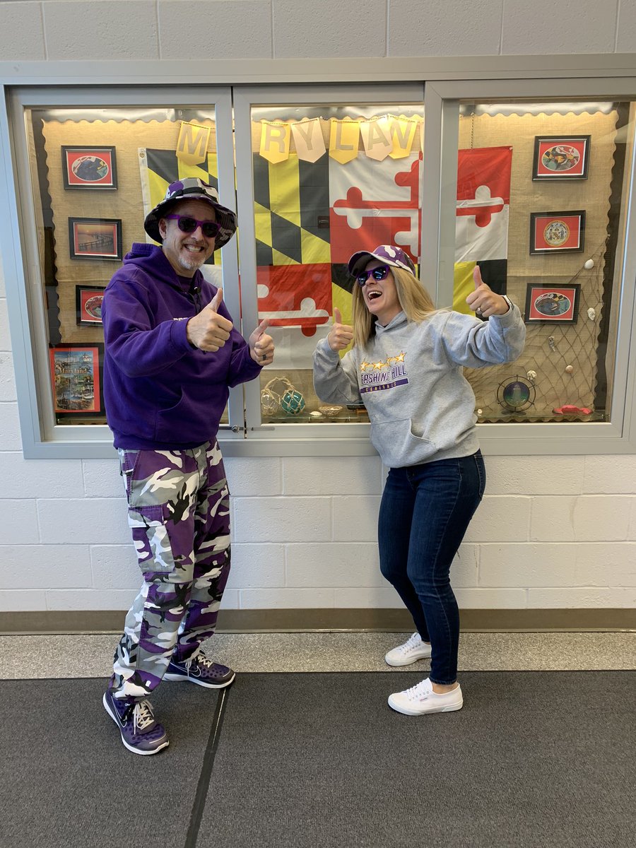 PershingHillES's tweet photo. Mrs. Natalicchio and Dr. Wooleyhand are pumped for Purple Friday! We love our military-connected families and all our awesome students! #PHESpride https://t.co/w2MSpyHIlS