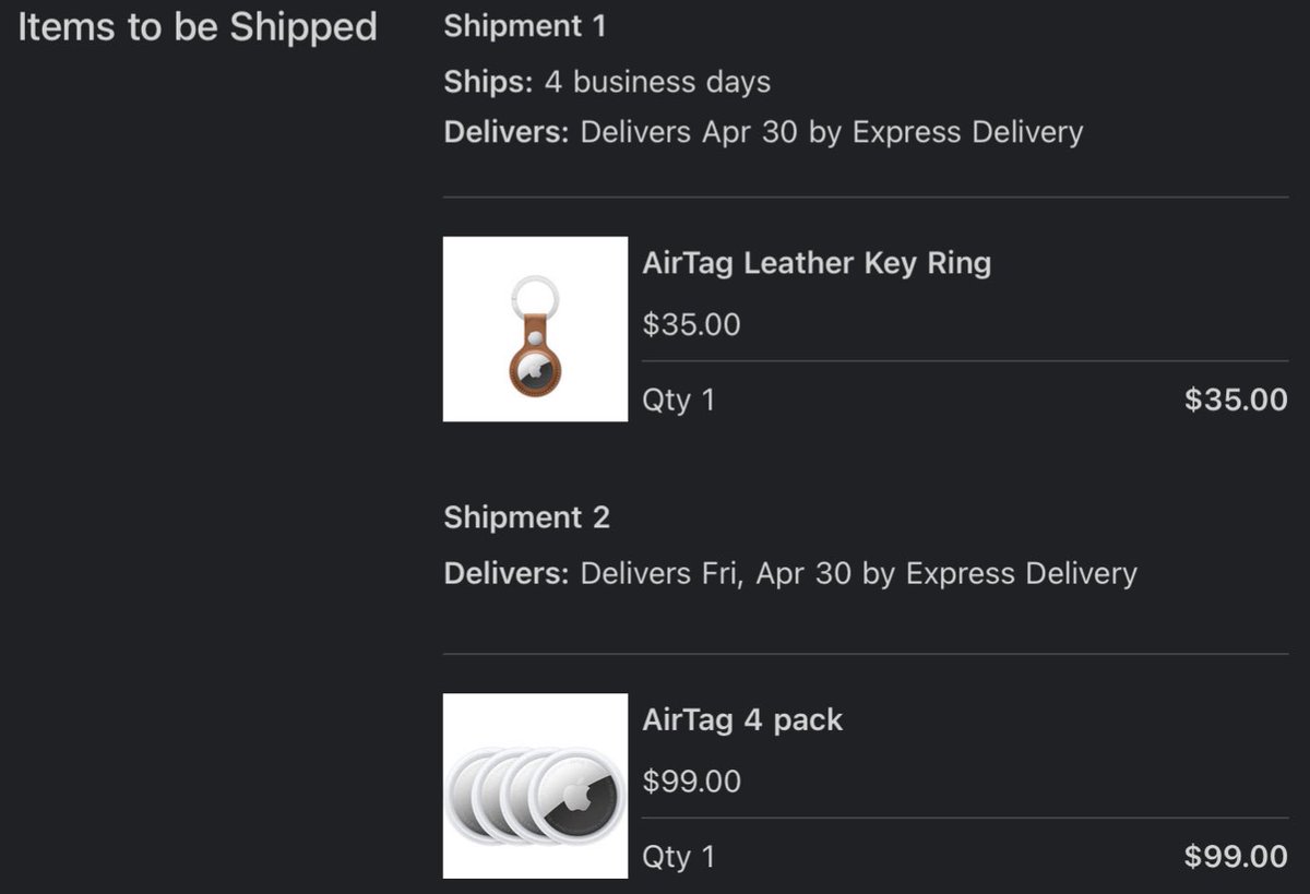 ytkken's tweet image. AirTags 4Pack with AirTag Leather Key Ring Preordered in 2 minutes! Off to sleep I go! #applepreorder #AppleEvent