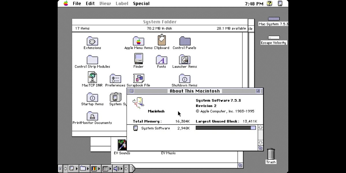 Mac OS System 7, released on May 13, 1991.System 7, codenamed "Big Bang", and also known as Mac OS 7, is a graphical user interface-based operating system for Macintosh computers and is part of the classic Mac OS series of operating systems.