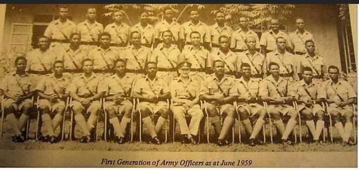Here is an official photograph of the first 30 Nigerian officers in Nigeria's military.Date: June, 1959Left to right sitting: Captain Robert Adeyinka Adebayo, Captain Philip Effiong, Captain Umeh Ogere Imo, Major Samuel Adesoji Ademulegun, Major Wellington Bassey,...