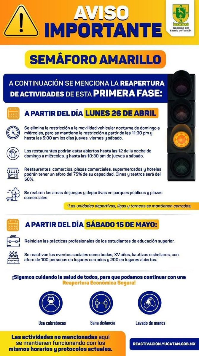 PeninsularPulso's tweet photo. #YucatanConPulso

Gobierno estatal anuncia semáforo amarillo 🟡 para esta semana se levantan ciertas restricciones. https://t.co/gf52aKU1I3
