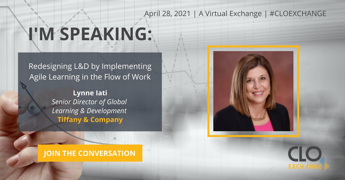 sistrlyn's tweet photo. I am excited to join fellow Learning and Development leaders at the virtual CLO Exchange event on Wednesday, April 28, 2021 to discuss Agile Learning in the Flow of Work. To join the conversation, you can request an invitation here: https://t.co/QkqFHNeozo
#CLOExchange https://t.co/Cg0YASWnn8