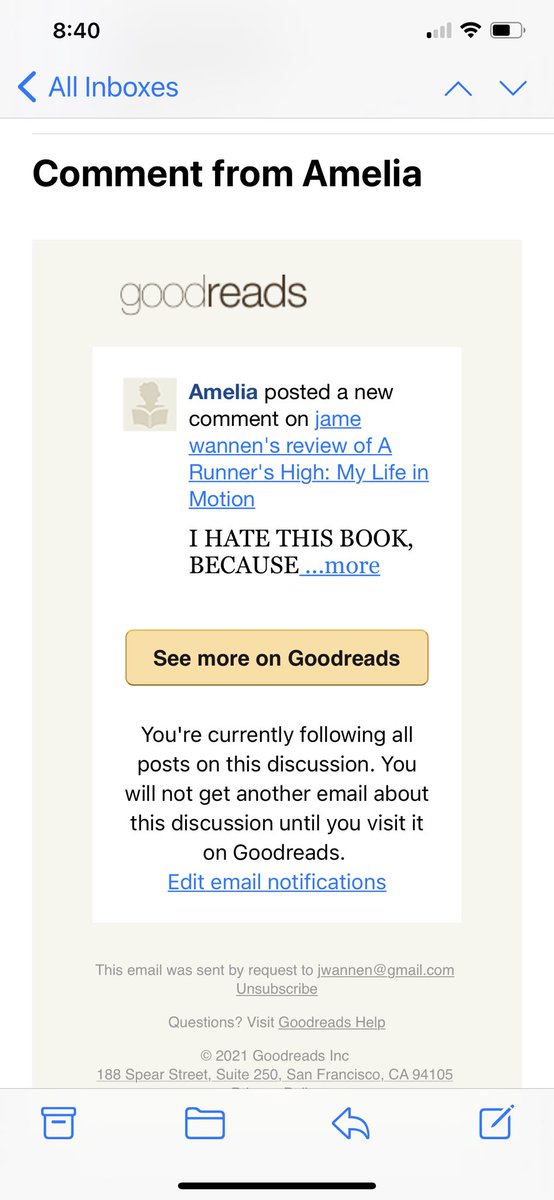 wellpath's tweet image. .@goodreads hey....something is hacked in goodreads. Someone “replying” to a comment for a book I haven’t read yet and when clicking through brings me to an add for shelving.