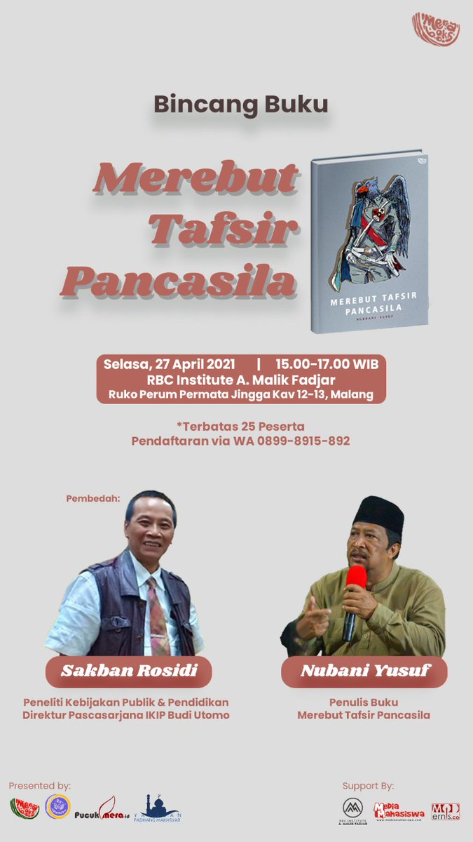 Yuk ikutan Bincang buku "Merebut Tafsir Pancasila"  hari Selasa, 27 April 2021 dengan pembedah dan penulis buku yang istimewa tentunya <a href="/merabooks/">MeraBooks.com</a> 
#bedahbuku