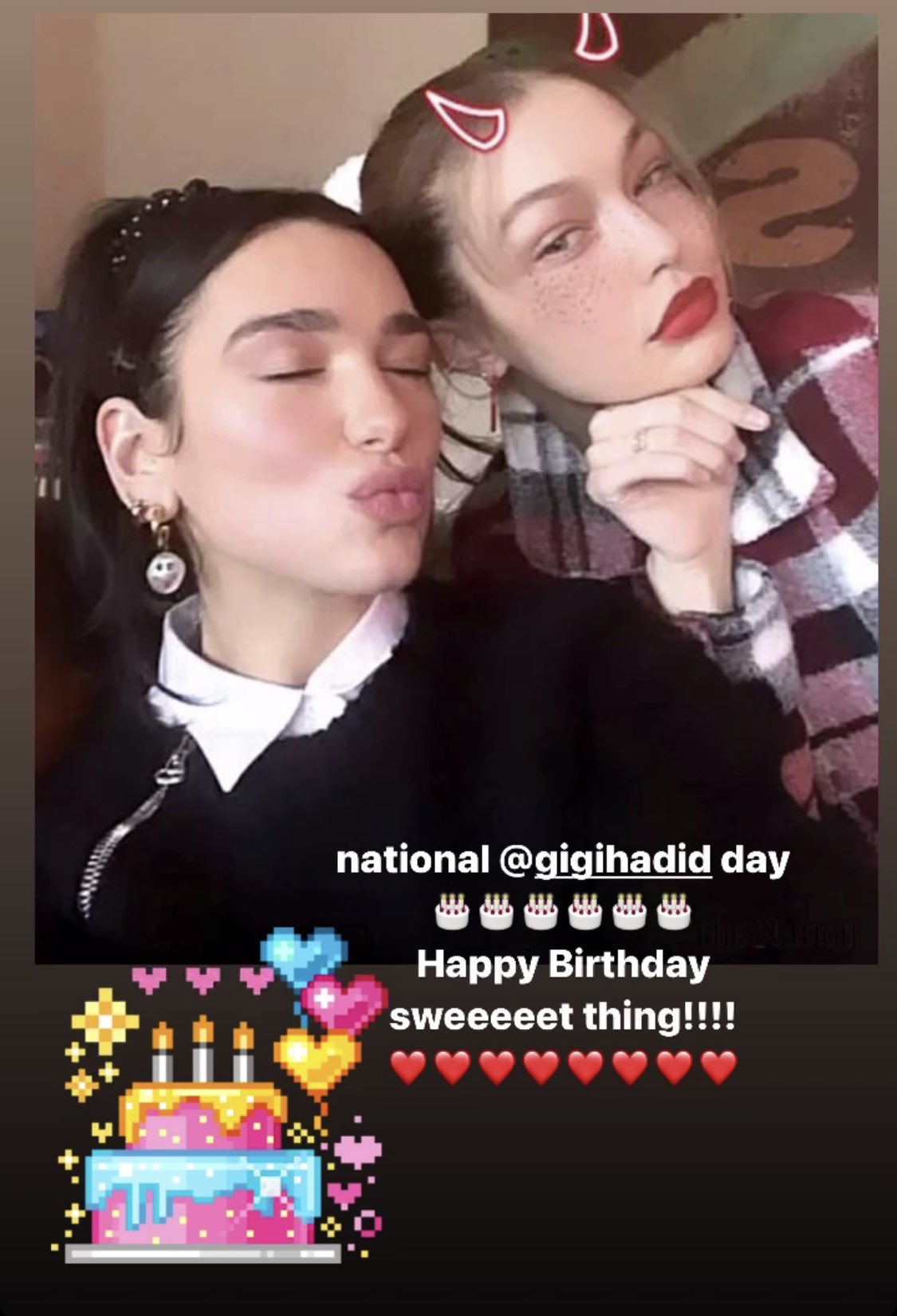 Dua Lipa wishing Gigi Hadid a Happy Birthday via Instagram Stories! 
