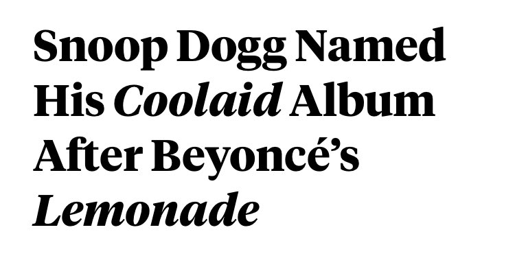 Several other artists said they were inspired by Lemonade when creating their albums, such as Cardi B, Little Mix and Snoop Dogg.Critics have written about how other artists were inspired by Lemonade for their albums, incl. Taylor Swift, Fiona Apple, Shania Twain & Alicia Keys.