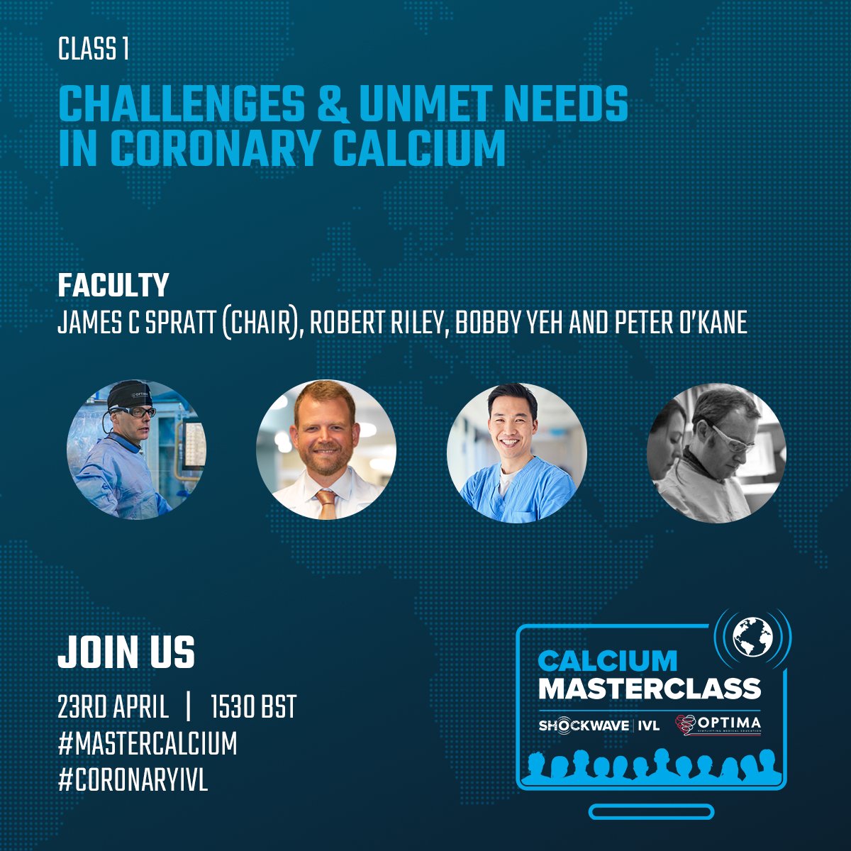 Is coronary calcium blocking your path to success? Join the Calcium Masterclass today to hear <a href="/jcspratt/">jcspratt</a> <a href="/perc_surgeon/">Robert Riley</a> <a href="/DrPeterOKane/">Dr Peter O'Kane</a> <a href="/rwyeh/">Robert W. Yeh</a> discuss this challenging topic - CalciumMasterclass.com 

ISI bit.ly/3rnUXue #CardioTwitter #ComplexPCI <a href="/OptimaCTO/">Optima Education</a> #MasterCalcium