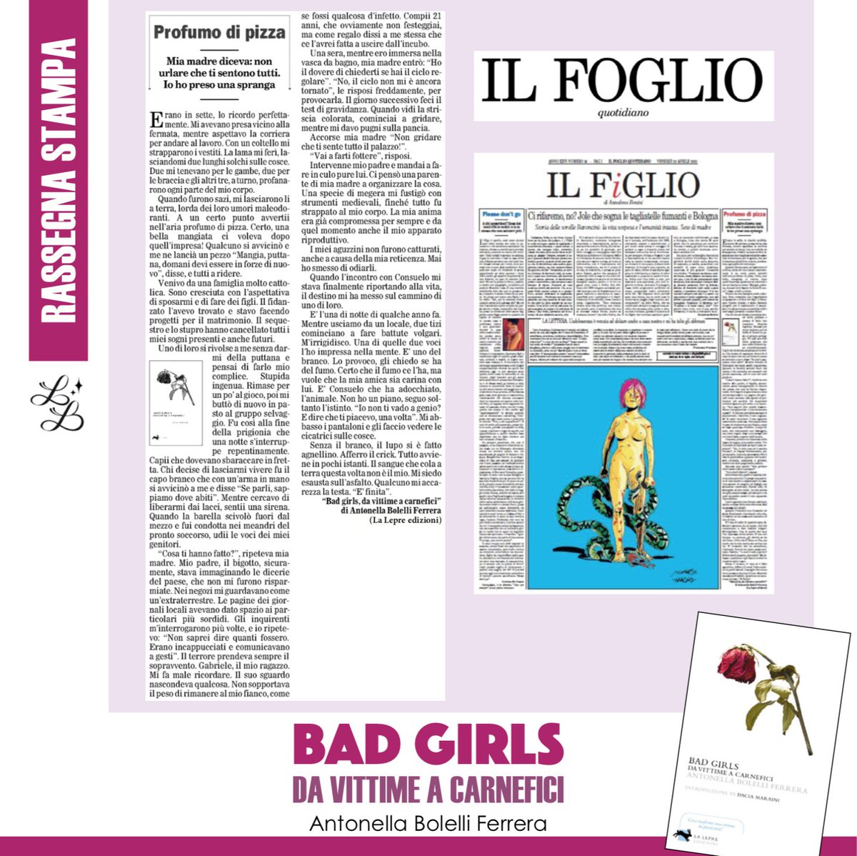 InVersoOnlus's tweet photo. 🔴🗞Su "Il Foglio" di oggi l'estratto di una storia.
Inserto "Il Figlio" di @annalenabenini.
#badgirls #libri #libro https://t.co/Pqb83lTJaW