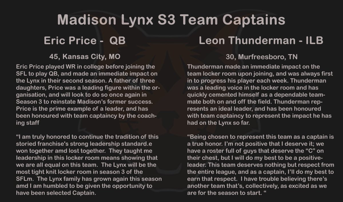 The Lynx are happy to name their team captains for the upcoming season 3. #LynxUp