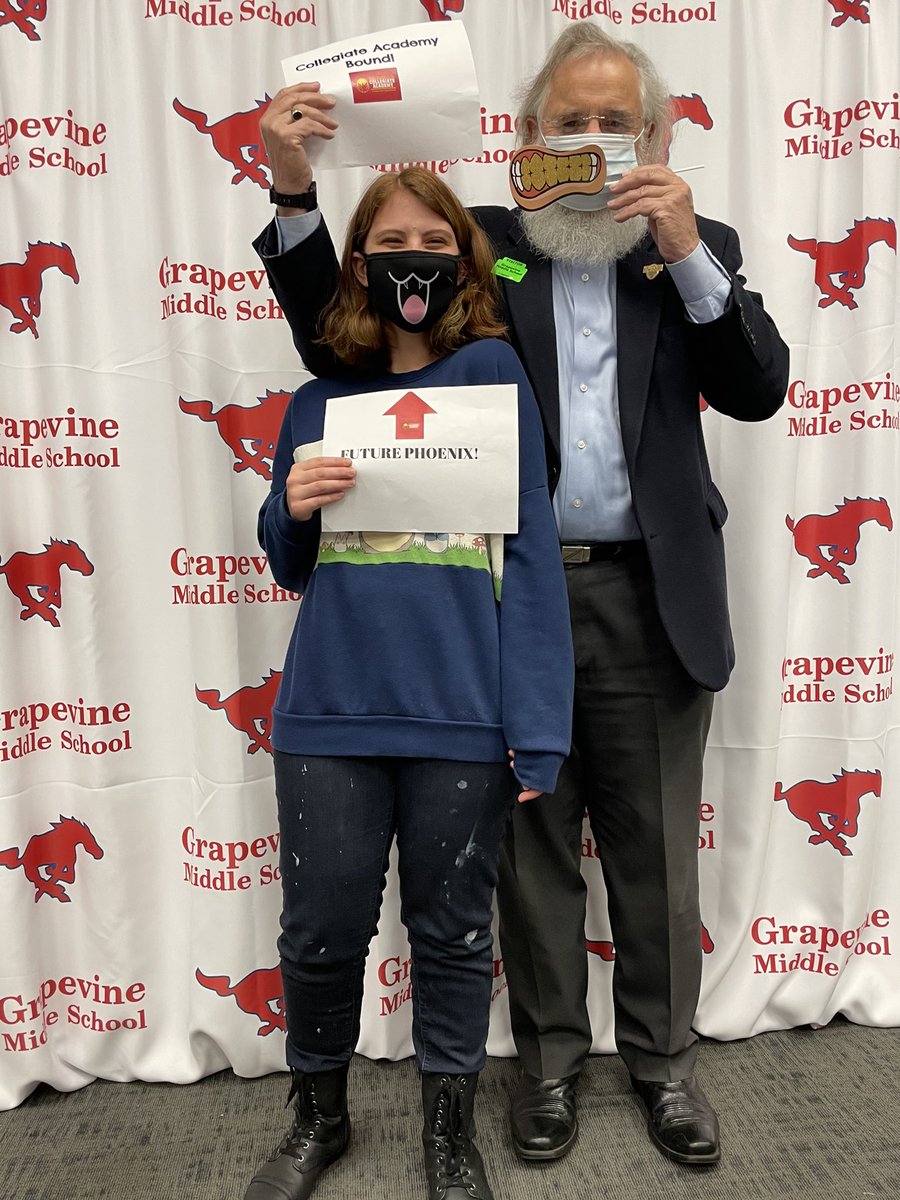 sarahthompss's tweet photo. Celebrating our amazing 8th graders that will be joining @GCCA_PHX next year! We are SO proud of you and cannot wait to see the amazing things you do as a Phoenix! Thank you @laurenjacksonCA for bringing us the CA &amp; TCC goodies ❤️🎉 #OurHouseGMS #SponsoredByAVID @gcisdAVID https://t.co/nTp3sjS3wD