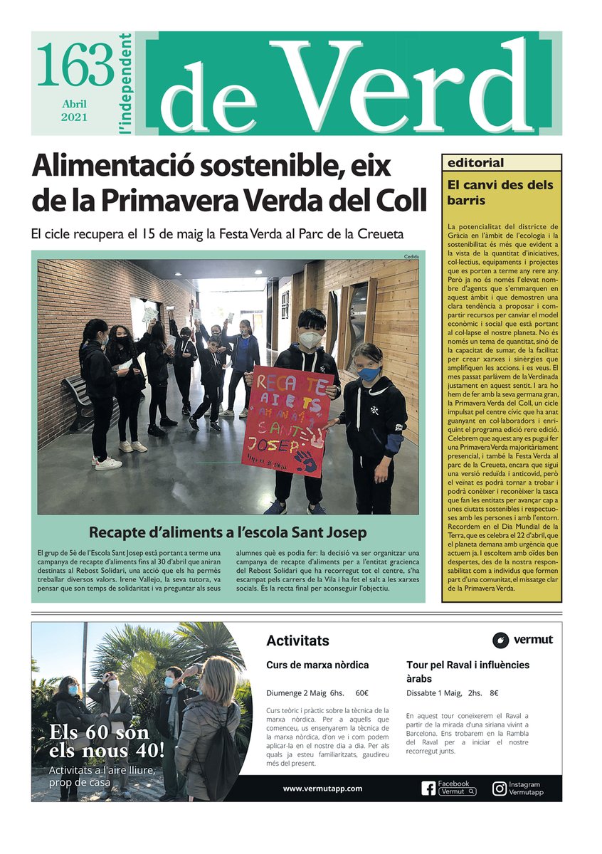 indepe_gracia's tweet image. A les pàgines de L'independent de Gràcia trobaràs el número d'abril del suplement #DeVerd. Temes destacats: alimentació sostenible a la Primavera Verda #elColl i recapte d’aliments a l'escola @santjosepgracia. Llegeix-lo a: independent.cat/en-paper/673/n… #viladegràcia