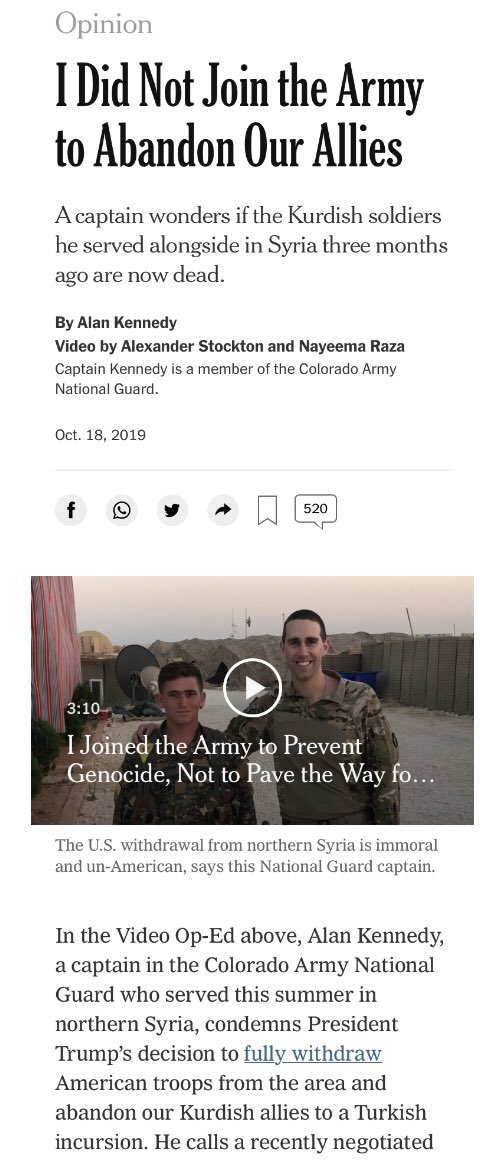 Using his military service for op-eds and clout would be less offensive if he didn’t LIE about his service. “The Kurdish soldiers he served alongside”  CPT Kennedy-Shaffer was an administrative law attorney in Kuwait that went to Syria for a week to do a FLIPL.