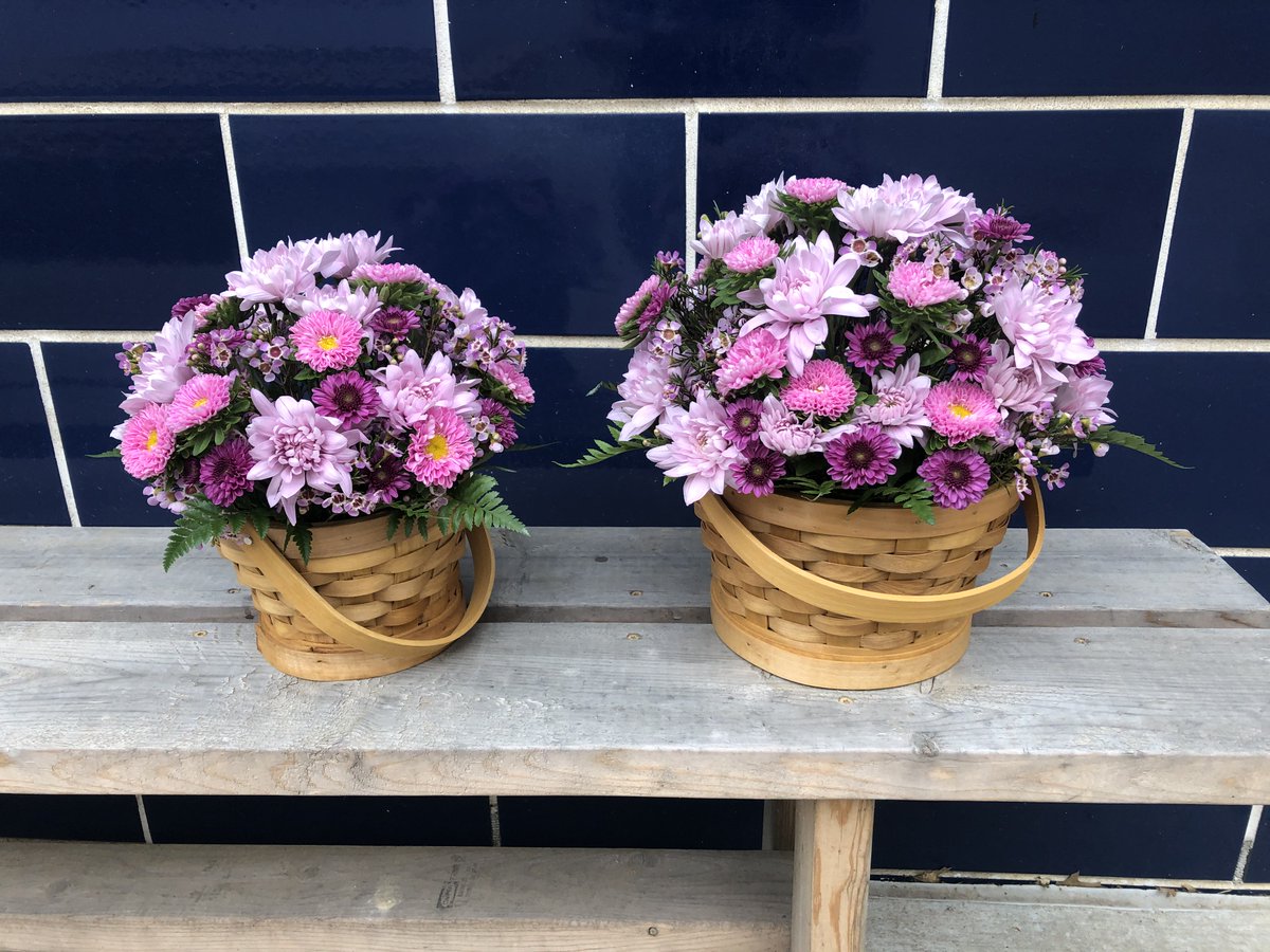 "Spring Floral Basket" Scale~ Small vs. Medium 
Floral Design Students are learning about design cost using scale appropriately. #floral <a href="/boswell_cte/">Boswell CTE</a> <a href="/EMSISD_CTE/">EMSISD CTE</a> We made some pretty purple/lavender floral designs with these cute lattice patterned baskets.