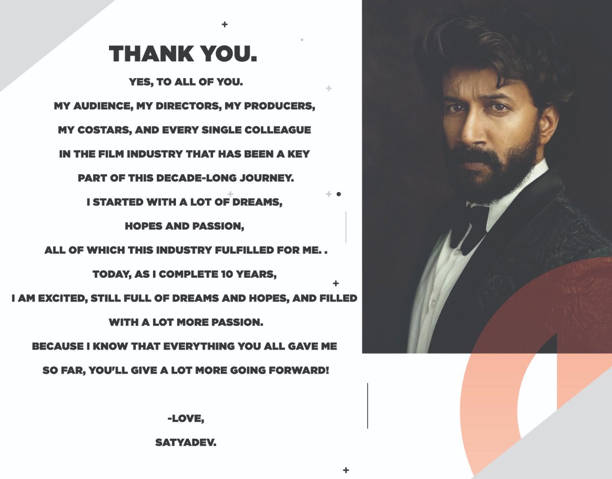 MovieHunger1's tweet photo. 10 years. Many roles. Ever growing!
What a journey Versatile Actor @actorsatyadev has had.

#SatyaDev shares his happiness on this momentous occasion https://t.co/8fzuu8fhL0