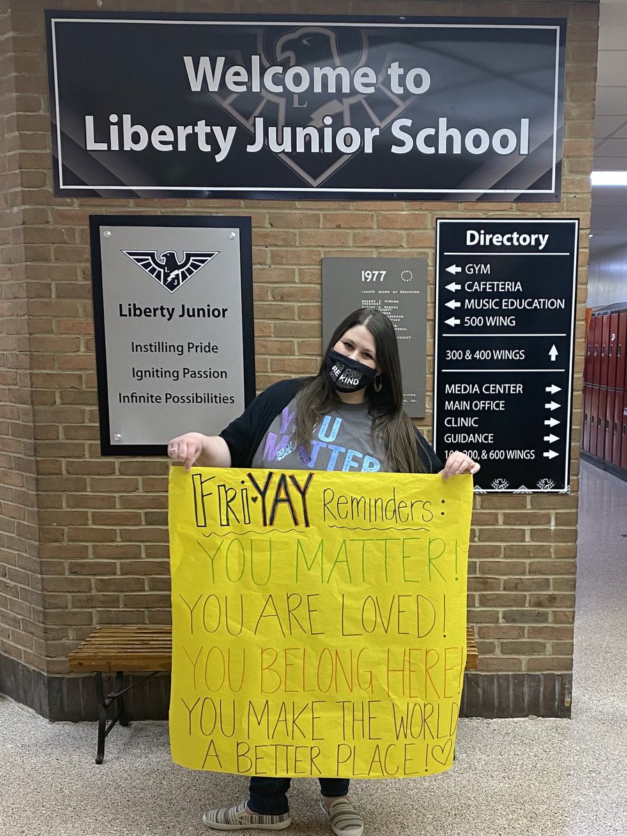 MW_Counselor's tweet photo. This was my Fri-YAY reminder for my @LJSHawks family as they entered the building this morning. You matter to so many & you make the world better. I am glad you are here. Hold on, help is out there & hope is real! 💜#WEareLakota #TherapyWithMichelle #mentalhealthmatters https://t.co/iBRIWV64cs