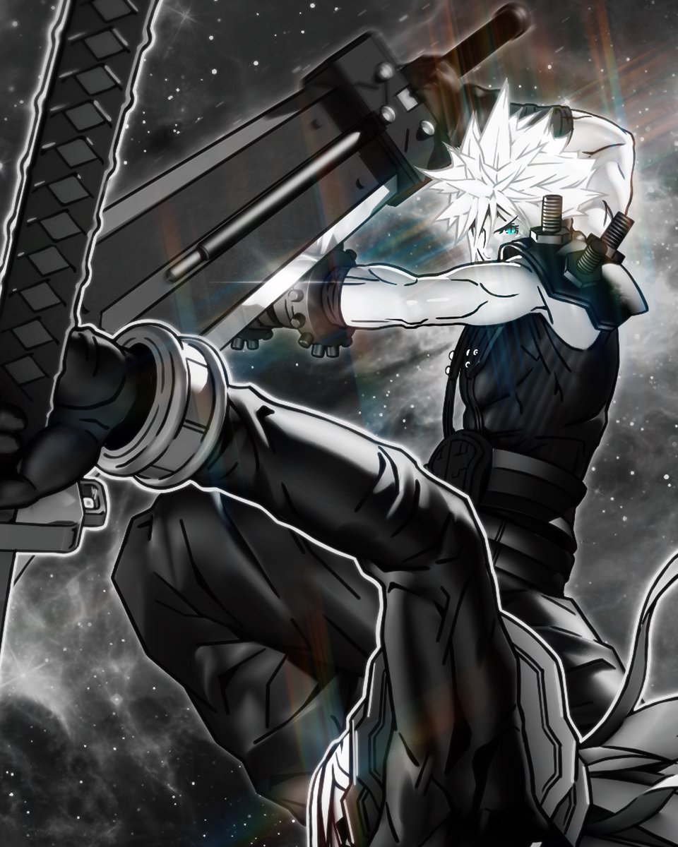cloud strife weapon 1boy spiked hair male focus sword solo gloves  illustration images