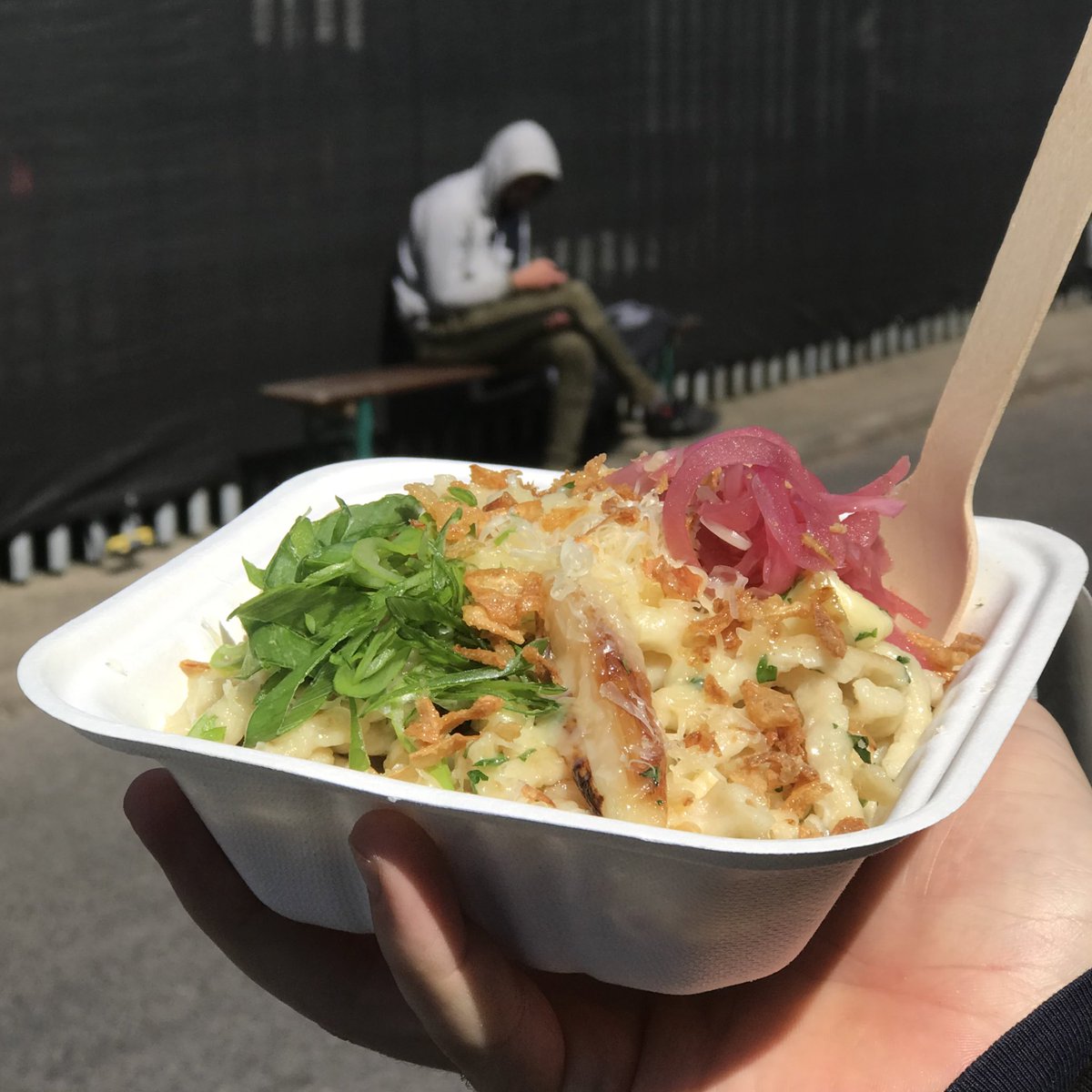 If you happen to be in North London tonight, why not pay @queensparklates a visit? We are there from 6pm, offering our Thuringian Bratwurst from the Grill and slightly pimped Swabian noodles: spätzle, melted onions, spring onions, three cheeses, pickled red onions &amp; crispy onions