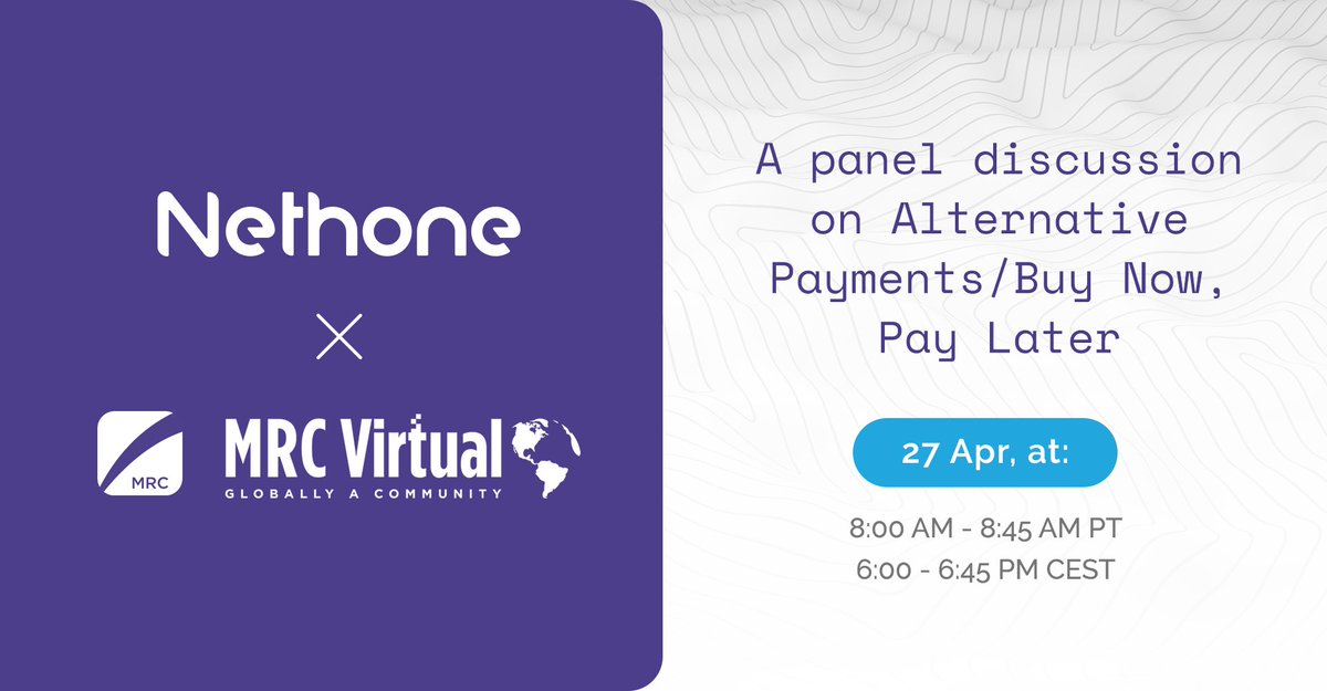 Nethone_'s tweet photo. #MRCVirtual is coming pretty soon (📆 27th of April)! We strongly recommend to join the event and participate in the panel discussion on #BNPL with industry experts from Nethone, Google, UBsend and https://t.co/F4pmdruejS

Register here ⬇️ #payments #fraud
https://t.co/zw1XvpaasG https://t.co/OG4SFS8zOI