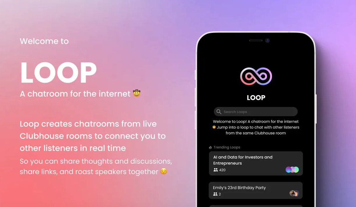 Give your listeners a new way to interact with your Clubhouse rooms

<a href="/loopdotso/">Loop</a> creates chatroom from live Clubhouse rooms for speakers and listeners to come together

meow.ph/loop