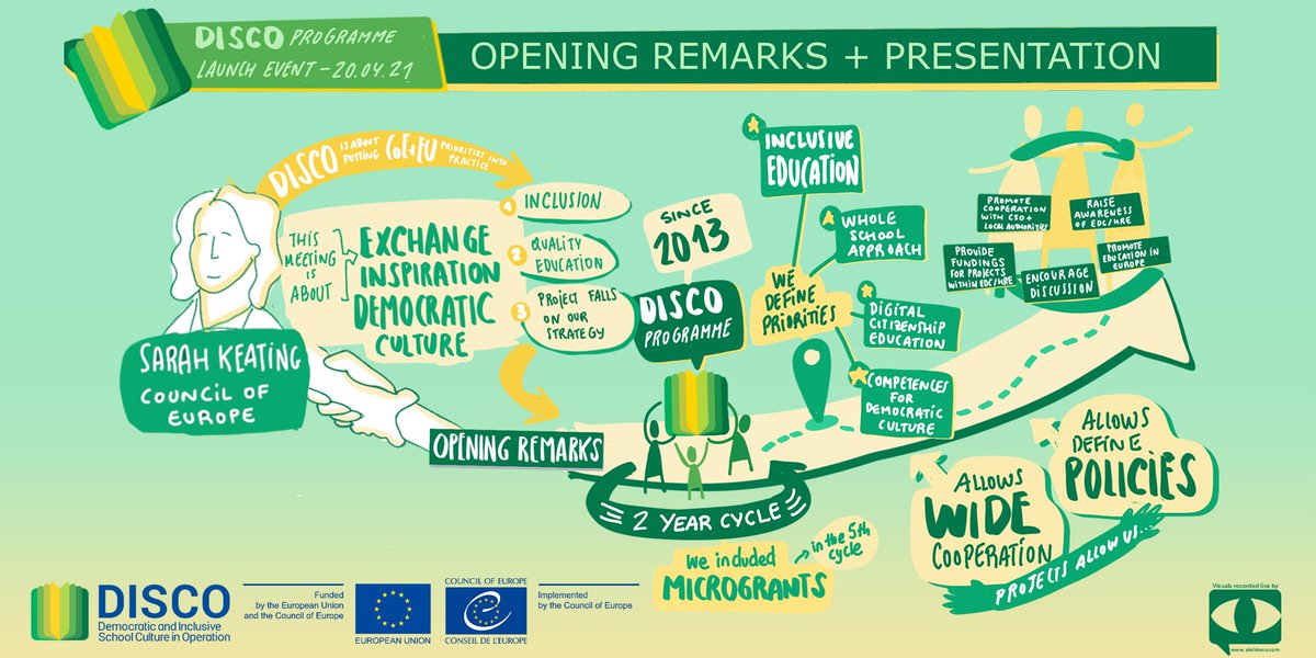 ProgrammeDISCO's tweet image. The official kick-off meeting of the 8 projects awarded micro-grants under the DISCO Programme has taken place this week & visual presentations were produced for each of the initiatives, find out more at go.coe.int/fFCyB
@EU_Commission @CoE_Democracy