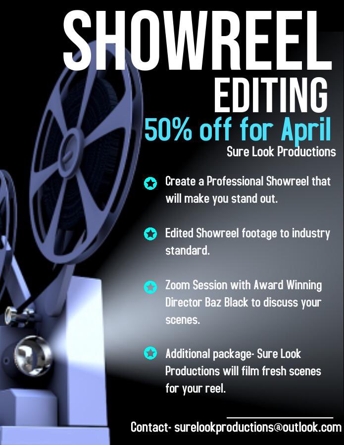 baz_black's tweet photo. ACTORS! Do you need your Showreel footage professionally edited together? We make sure your calling card STANDS OUT! 
Our package is currently HALF PRICE &amp; includes a Zoom call with myself to discuss your scenes. We also offer packages to write and shoot fresh scenes for you. https://t.co/eyt94jPhg5