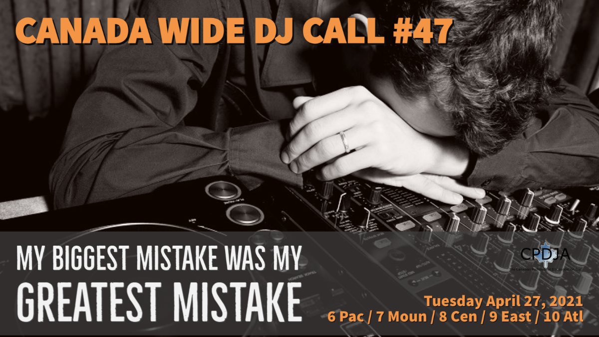 The 47th Canada Wide DJ Call is going to be extra fun because we will be chatting about our mistakes.
We have all had something go the way it wasn't planned, or we goofed up on.
Please RSVP as soon as possible to tinyurl.com/CanadaWideDJta… (the call is limited to 100 attendees).