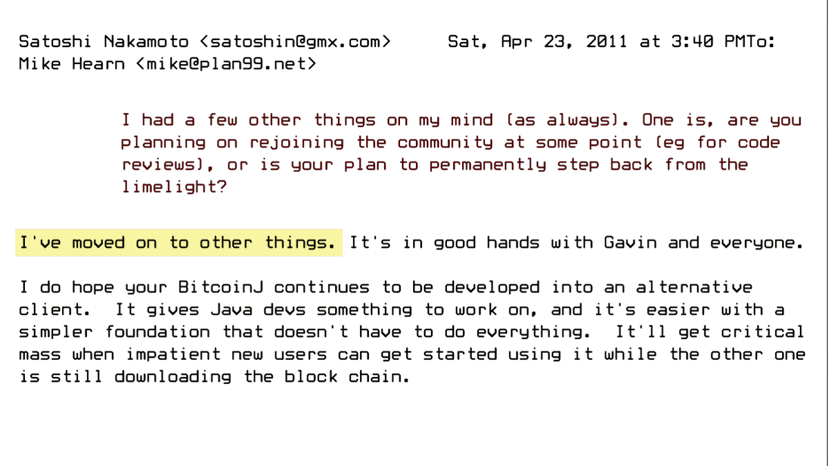 Ten years ago today, Satoshi Nakamoto sent an email that turned out to be  one of their last known communications before disappearing.