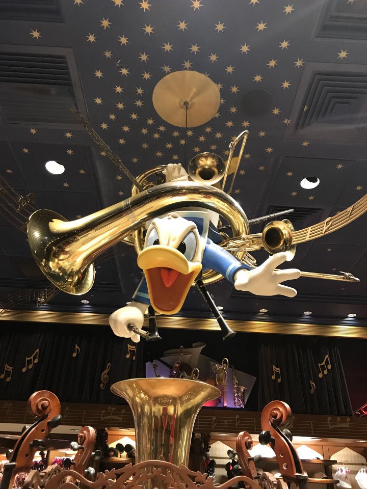 And in the middle of the cluster is none other than Donald Duck, falling forward, a familiar look of irascibility on his face.This simple little scene, this post-show, reinforces the final scene of the show, when Donald falls into the hole in the wall.