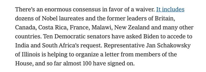 “This is the only humane thing in the world to do.” - Joe Biden  #TRIPSwaiver  #PeoplesVaccine Read more:  https://www.nytimes.com/2021/04/23/opinion/global-vaccine-patents.html