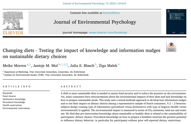 Paper alert!In 2018 I got in touch with Meike Morren,  @JuliaBlasch  @ZigaMalek about motivating people to eat more sustainably. Now in  @JEnvPsych  #openaccess with lots of figures and cool appendices. Paper:  https://doi.org/10.1016/j.jenvp.2021.101610Thread on results and the process