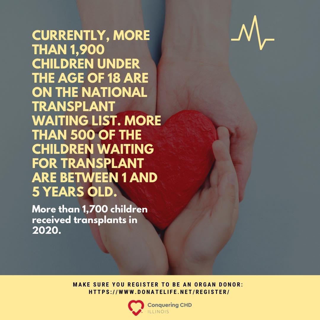 Did you know... More than 1,900 children under the age of 18 are on the national transplant waiting list! Tell us your story! Are you waiting for a transplant (not only heart) or have u been a transplant recipient? #pediatrictransplantweek2021 #conqueringchdinil #chdawareness