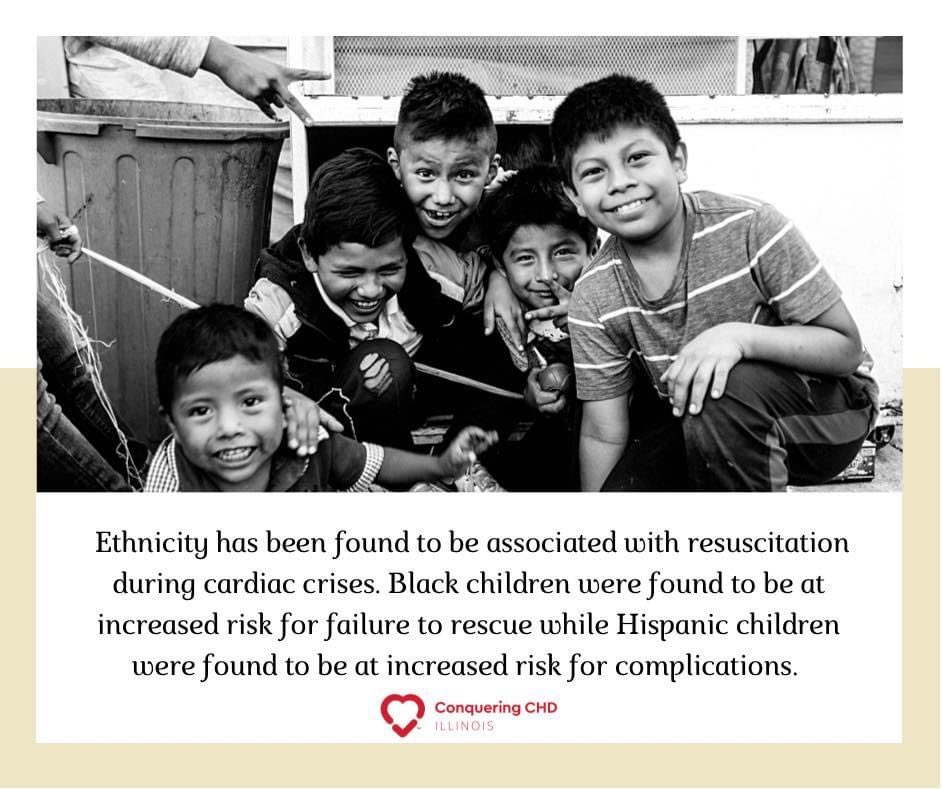 Did you know that ethnicity has been found to be associated with resuscitation during cardiac crises. What do you think medical professionals can do to decrease this racial/ethnic disparity? Source: pubmed.ncbi.nlm.nih.gov/25556012/ #conqueringchdinil #conqueringchd #healthdisparities