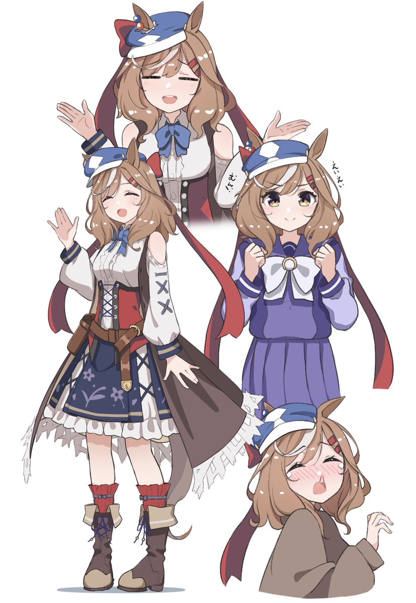 matikane tannhauser (umamusume) 1girl horse ears animal ears multiple views tracen school uniform hat horse girl  illustration images