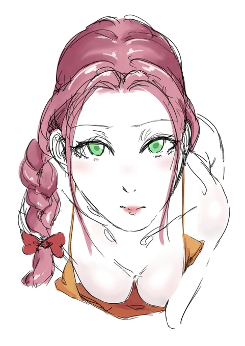 57日目 #オリジナル #イラスト #ラフ #女の子 #おっぱい #裸エプロン #三つ編み  