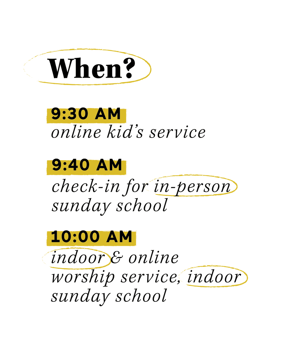 cccsimi's tweet photo. We are SO excited to see you this Sunday! 

9:30AM - [online kid's service]
9:40AM - [check-in for in-person sunday school]
10:00AM - [indoor &amp; online worship service + indoor sunday school] https://t.co/8MLKIK346f