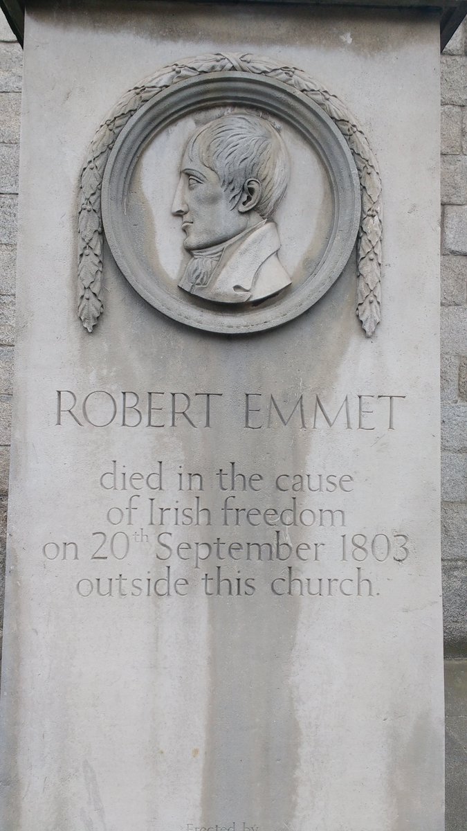 Emmet launched a rebellion on 23rd July 1803 in order to seize Dublin Castle. But with only 200 men, it only amounted to a large-scale disturbance. Emmet fled into hiding, but was captured, tried, & found guilty of treason. He was hanged & beheaded in front of St. Catherines..~2