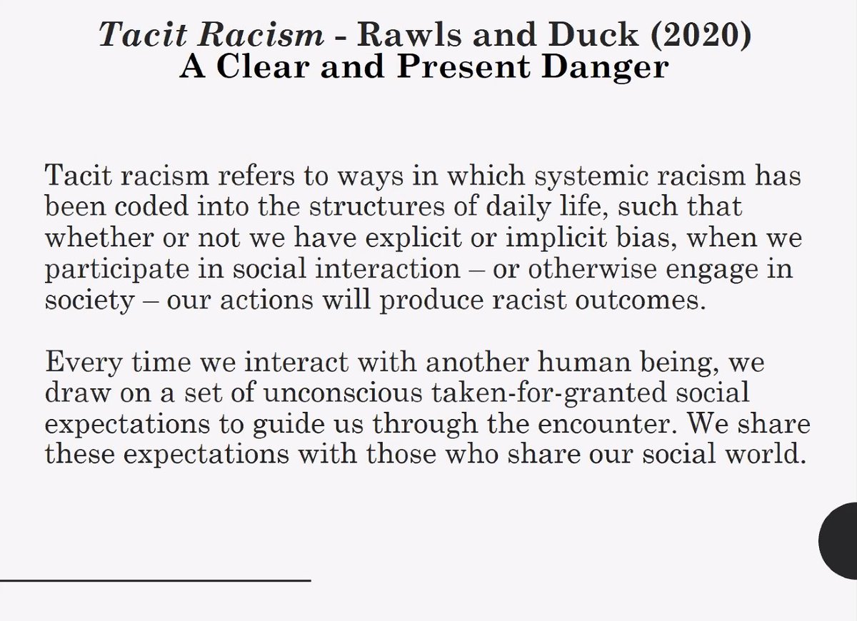 lansi_tc's tweet image. Happening NOW ##LANSIVirtualLectureSeries Anne Rawls on Tacit racism. Definition of tacit racism: (1)