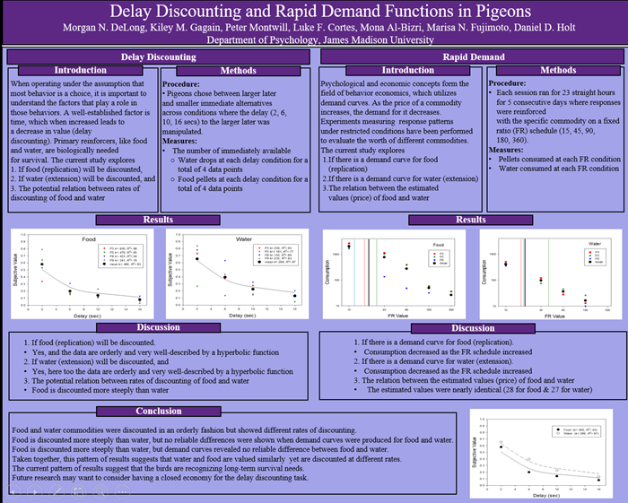 Morgan_N_DeLong's tweet photo. Check out our poster on Delay Discounting and Rapid Demand Functions in Pigeons! Watch this link for our elevator pitch about our research. https://t.co/KGnIzbHSqb

@KileyGagainJMU @pcmontwill_jmu @LukeCortes1
@JMUMona_AlBizri @fujimomn_jmu 
#JMUPsychSymposium2021 https://t.co/M0cFTZ3APm