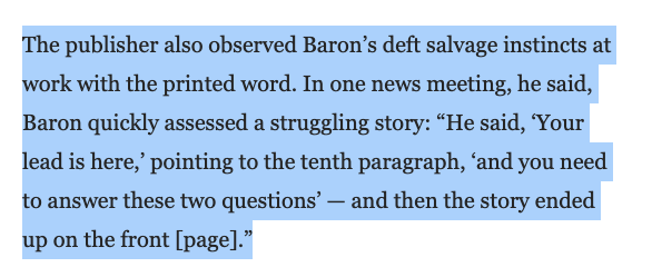 In his going away story, this highly placed paragraph struck me  https://www.washingtonpost.com/lifestyle/media/marty-baron-jeff-bezos-trump-washington-post/2021/02/27/5d796a9c-7871-11eb-9537-496158cc5fd9_story.html