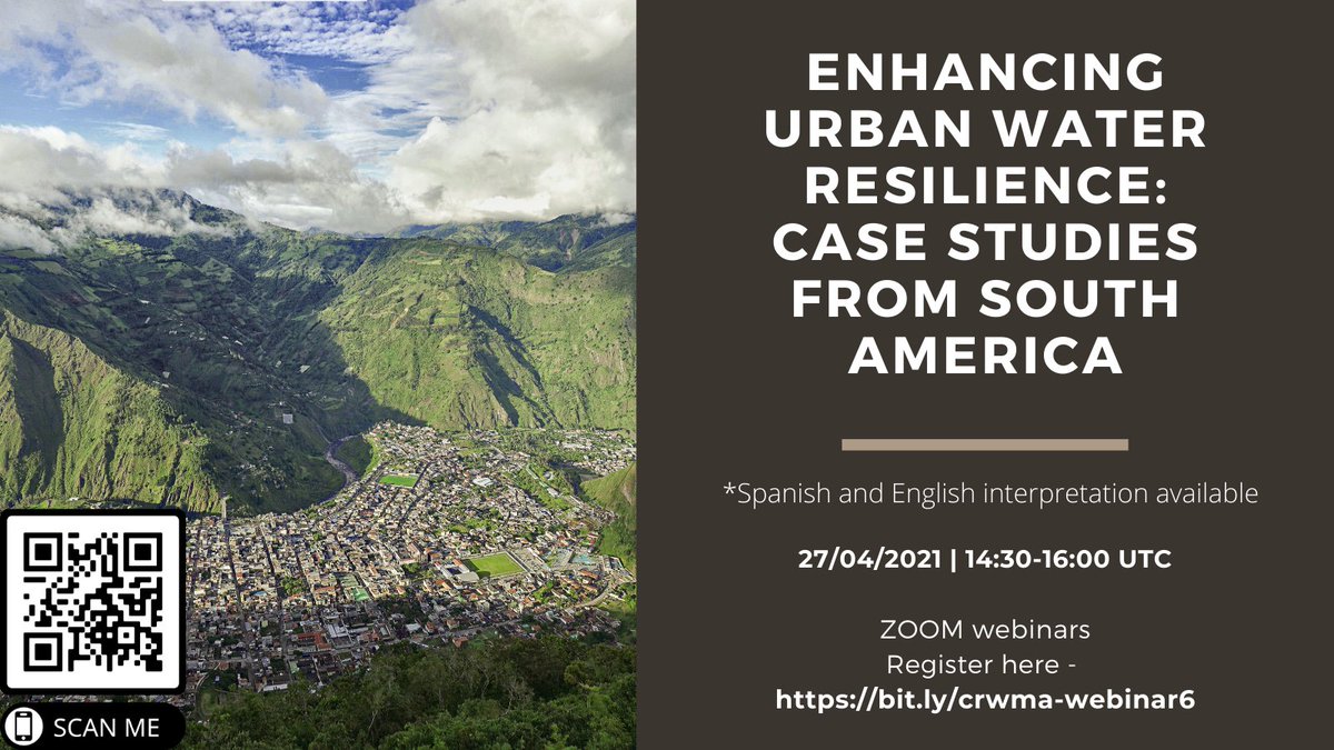 Tuesday 27 April 2021, 16:30-18:00 CEST: 
Sixth webinar by <a href="/UNESCO/">UNESCO 🏛️ #Education #Sciences #Culture 🇺🇳</a> <a href="/Alliance4Water/">Alliance for Global Water Adaptation (AGWA)</a> #ICIWaRM on:

➡️ Consequences of #climatechange and #floods on #urbanwater management, through lessons learnt from Ecuador and Bolivia.

To register: unesco-org.zoom.us/webinar/regist…