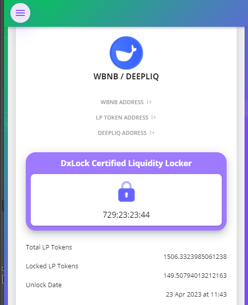 deepliqbsc's tweet photo. LP locked for 2 years by DxSale🔒

https://t.co/AYHFhoFQQQ

#DEEPLIQ #DEFI #LOCKED #BSC https://t.co/hBAKBVMCeM