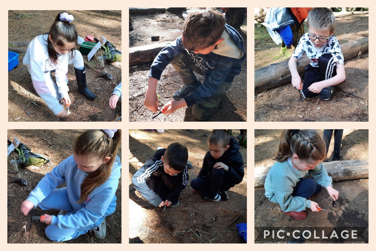 P3/4 were practising fire craft at the woods today. We were learning to clear and dampen the ground before starting, to tuck long hair and loose clothing safely away, to use a fire-safe kneeling position and how to use a flint and steel. #safety #managingrisks #learningoutdoors