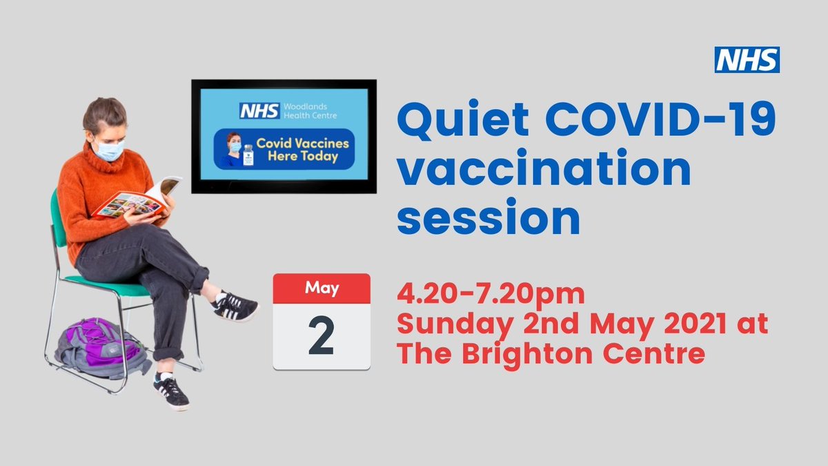 We are pleased to announce another dedicated quiet vaccination session at The Brighton Centre on Sunday 2 May.

This is for first dose appointments only and it will be the Moderna vaccine so you must be over 18. Visit our website for more information: sussexhealthandcare.uk/2021/04/anothe…