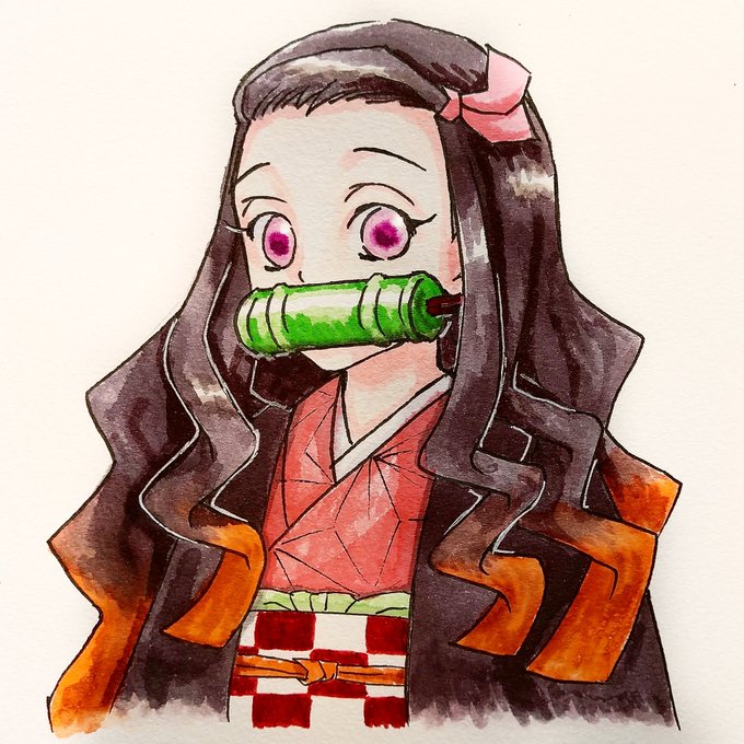 おへそのちまきさんがTwitterに投稿した竈門禰豆子(鬼滅の刃)のイラスト。